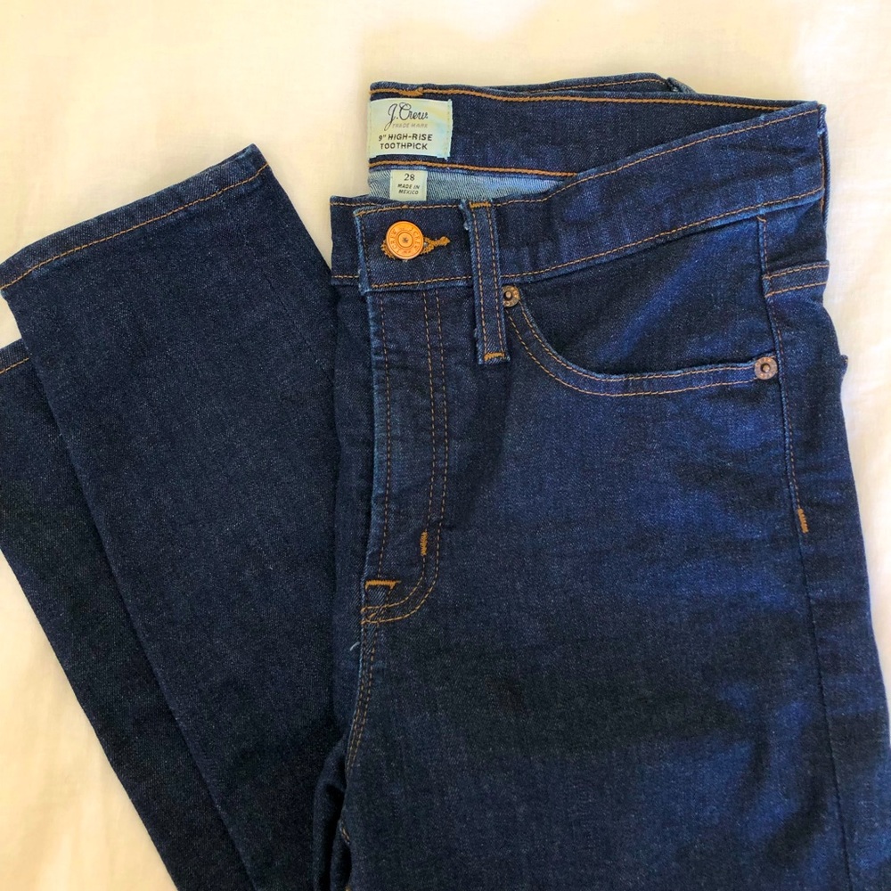 J. Crew 9” High-Rise Toothpick Blue Denim Jeans Size 28 Excellent Condition